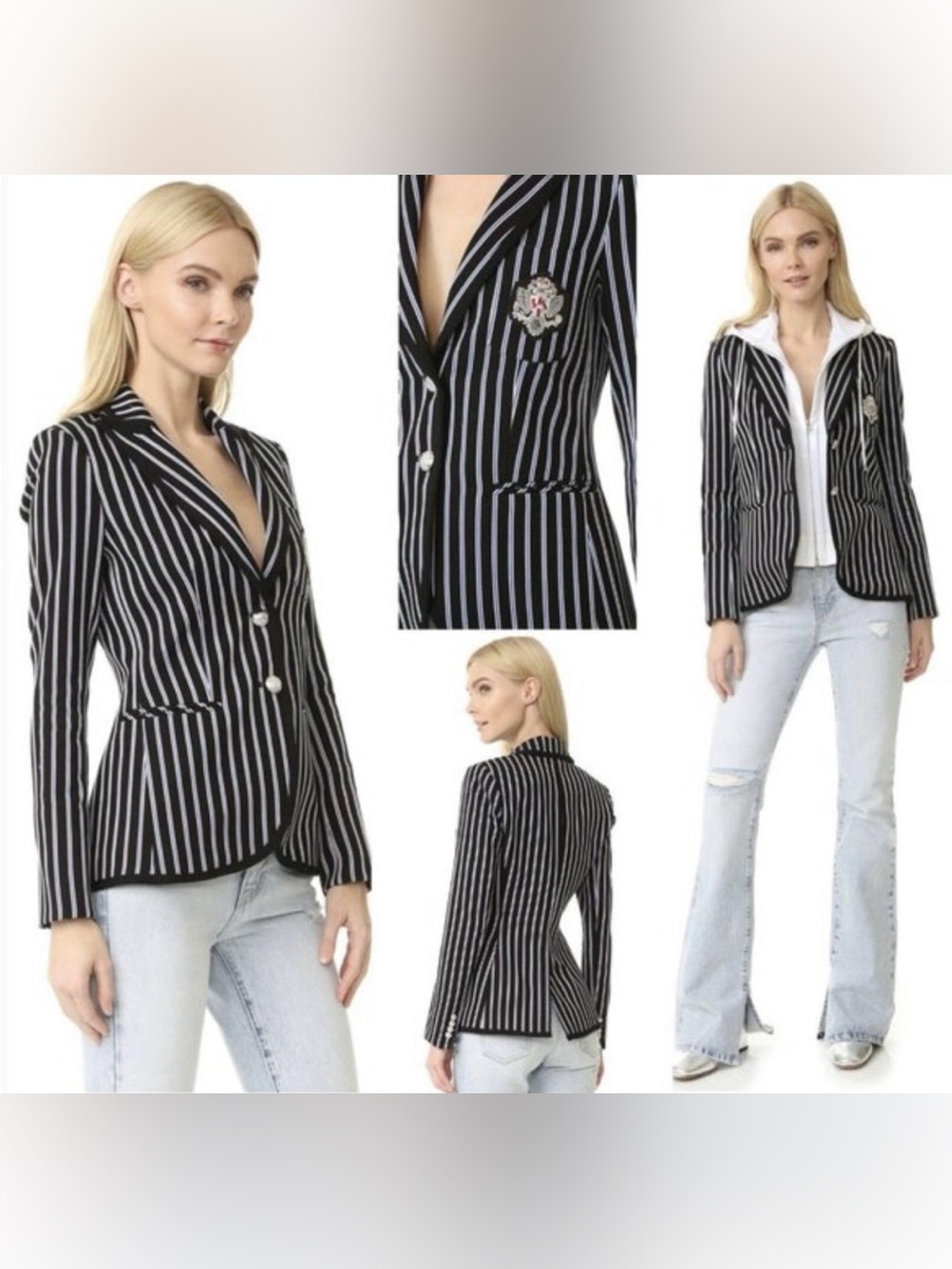 Veronica Beard SpiritPinstripe Crest Dickey Blazer Jacket Size 2